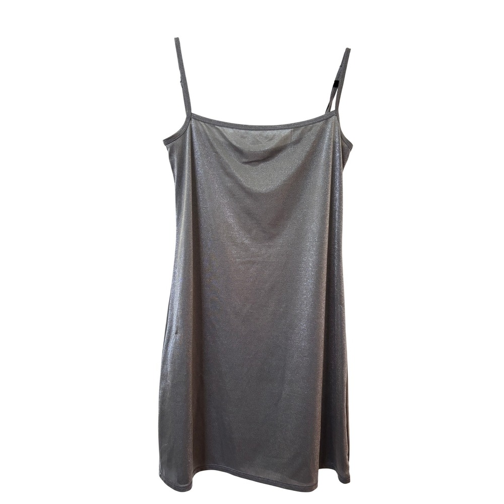 Y2K La Senza Lingerie Metallic Silver Shimmer Slip Dress Mini Square Neck 90s